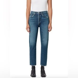 Agolde Riley Cropped Frayed High-Rise Straight-Leg Jeans in Collective size 28